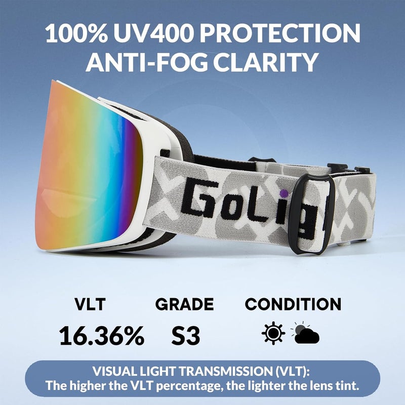 Golight XL Frameless Ski Goggles – OTG Snowboard Goggles with Anti-Fog Lens, UV400 REVO Mirror Protection for Men & Women - Image 3